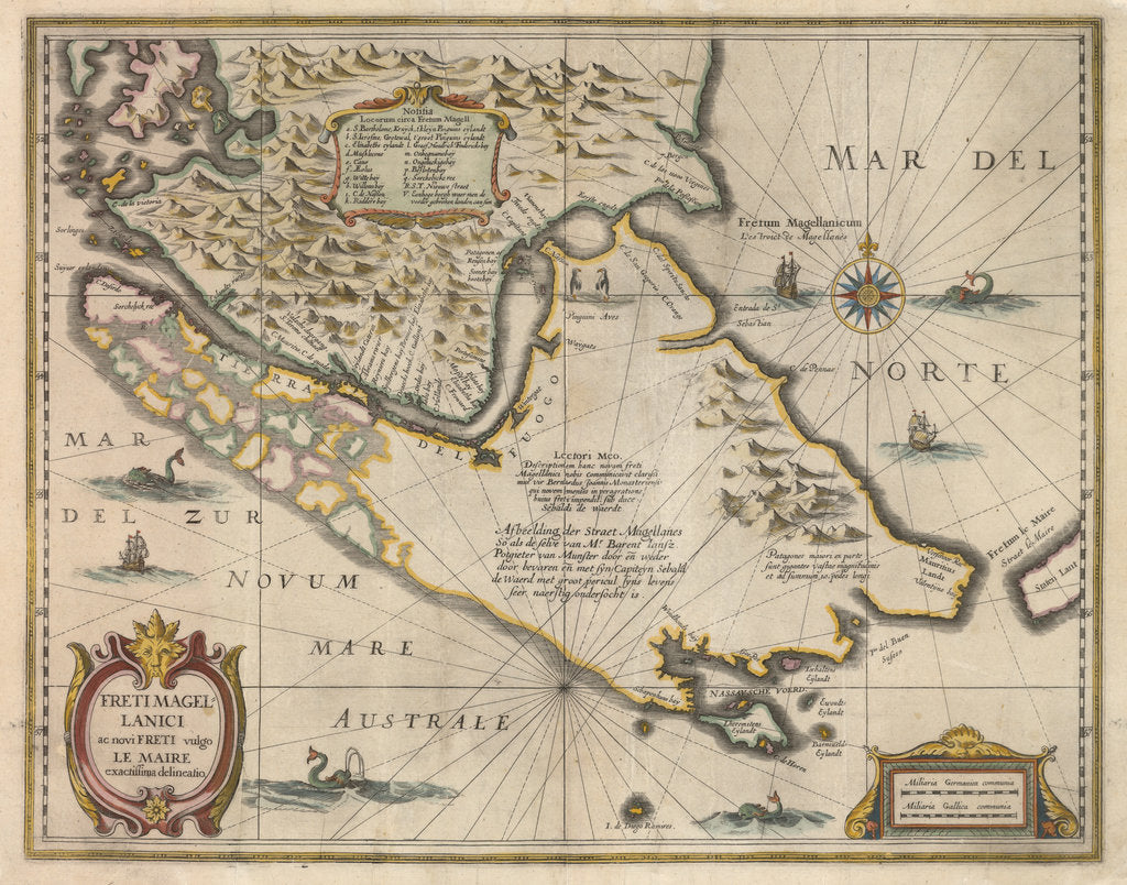 Detail of Freti Magellanici ac novi freti vulgo Le Maire exactissima delineatio, c.1630 by Jodocus Hondius