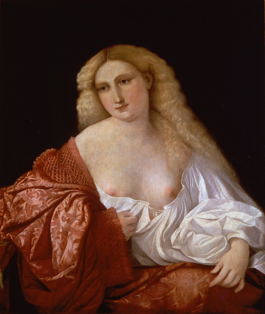 Detail of Portrait of a Woman (Portrait of a Courtesan), 1520 by Jacopo Palma il Vecchio the Elder