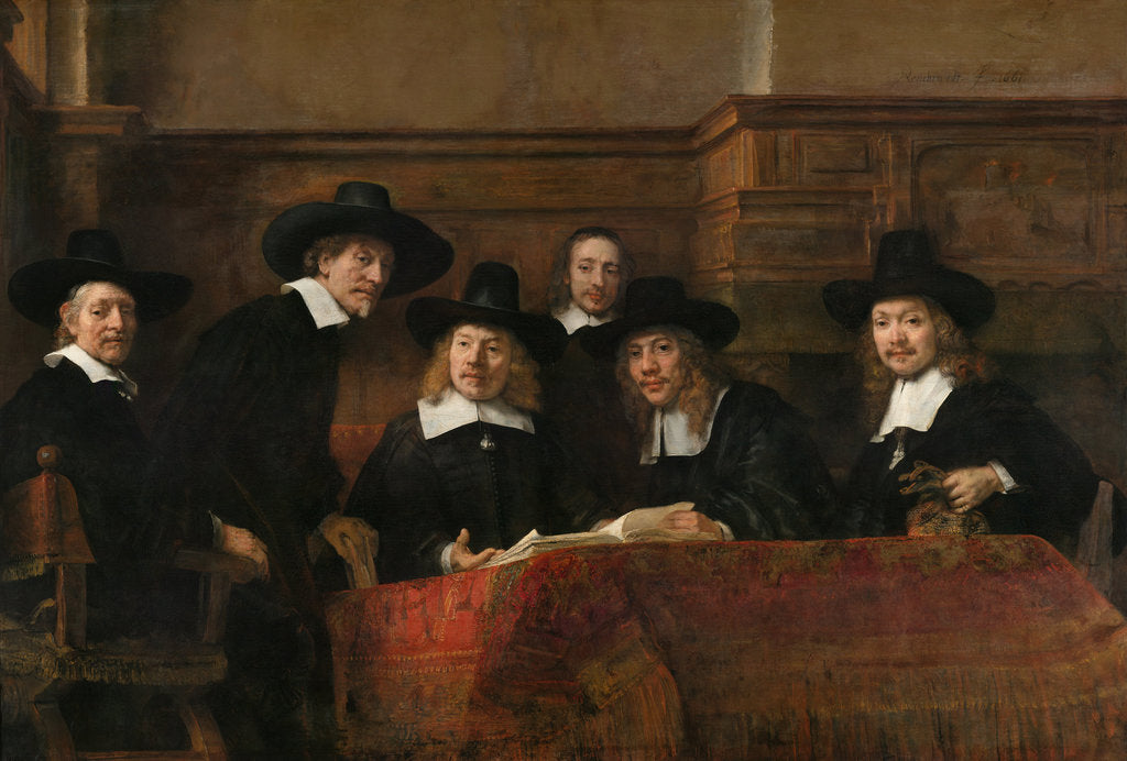Detail of Syndics of the Drapers Guild (The Sampling Officials), 1662 by Rembrandt van Rhijn