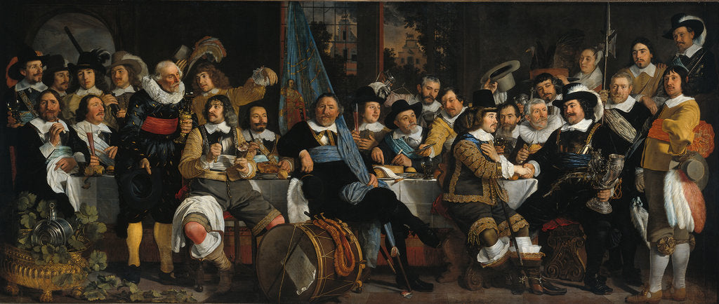 Detail of The celebration of the peace of Münster, 18 June 1648, in the headquarters of the crossbowmens civi by Bartholomeus van der Helst