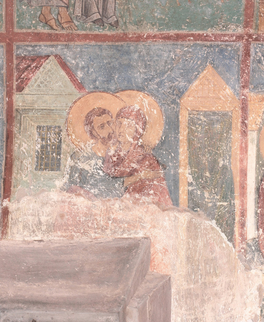 Detail of Meeting of Saints Joachim and Anne at the Golden Gate, 12th century by Ancient Russian frescos