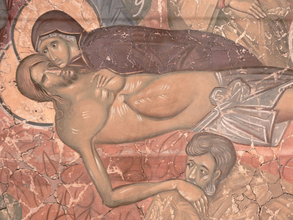 Detail of The Entombment of Christ, ca 1380 by Ancient Russian frescos