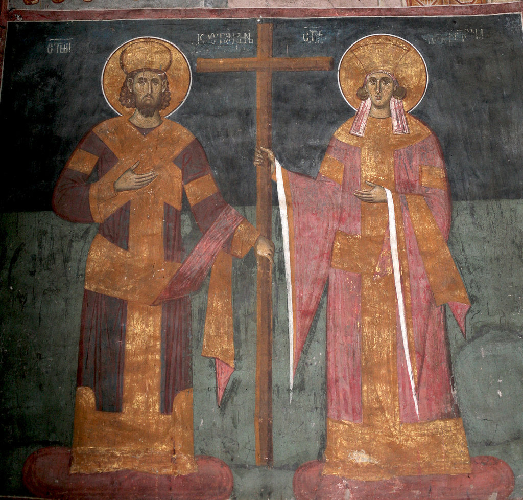 Detail of Exaltation of the Cross. Saints Constantine the Great and Helena, ca 1350 by Anonymous