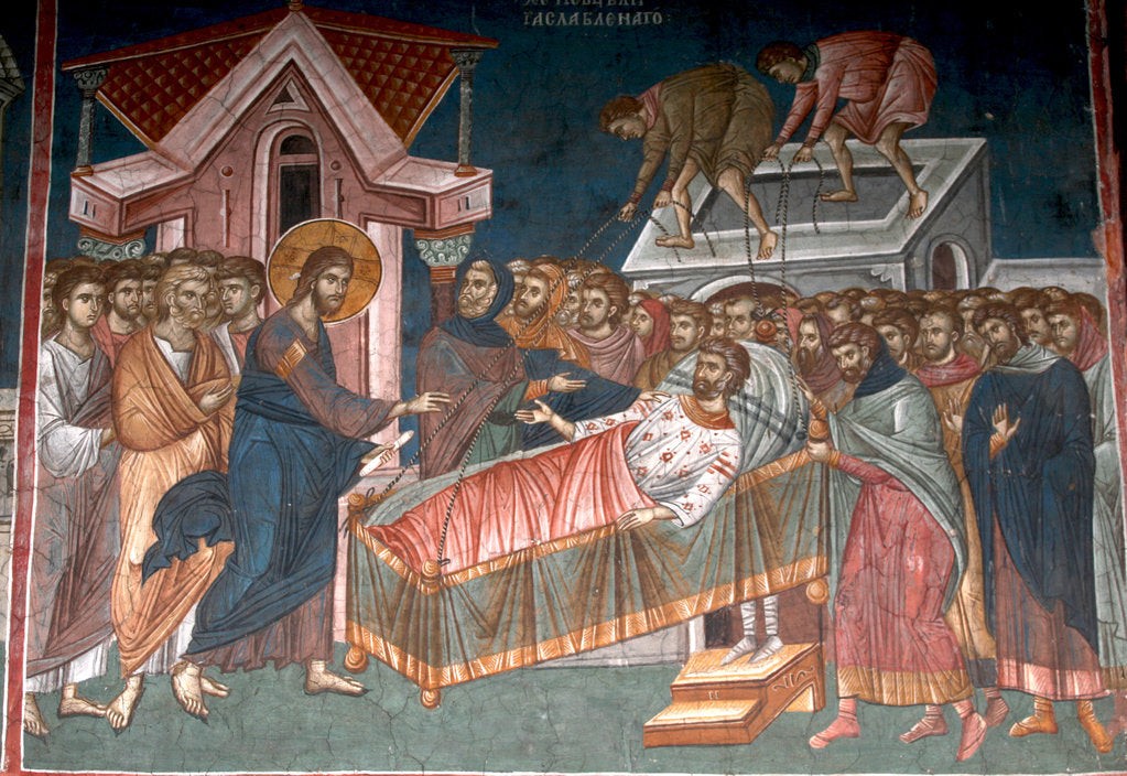 Detail of The Healing the paralytic at Capernaum, ca 1350 by Anonymous