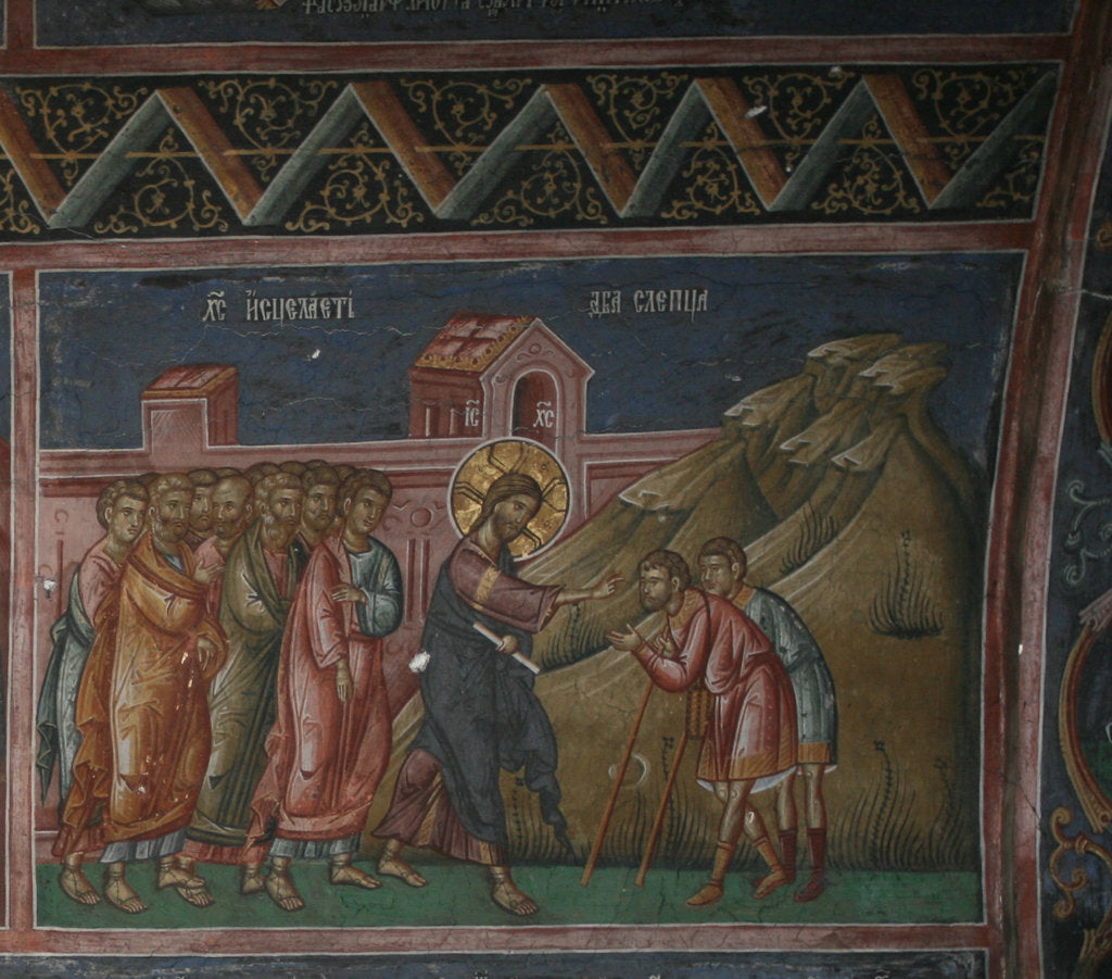 Detail of Jesus healing two blind men, 14th century by Anonymous