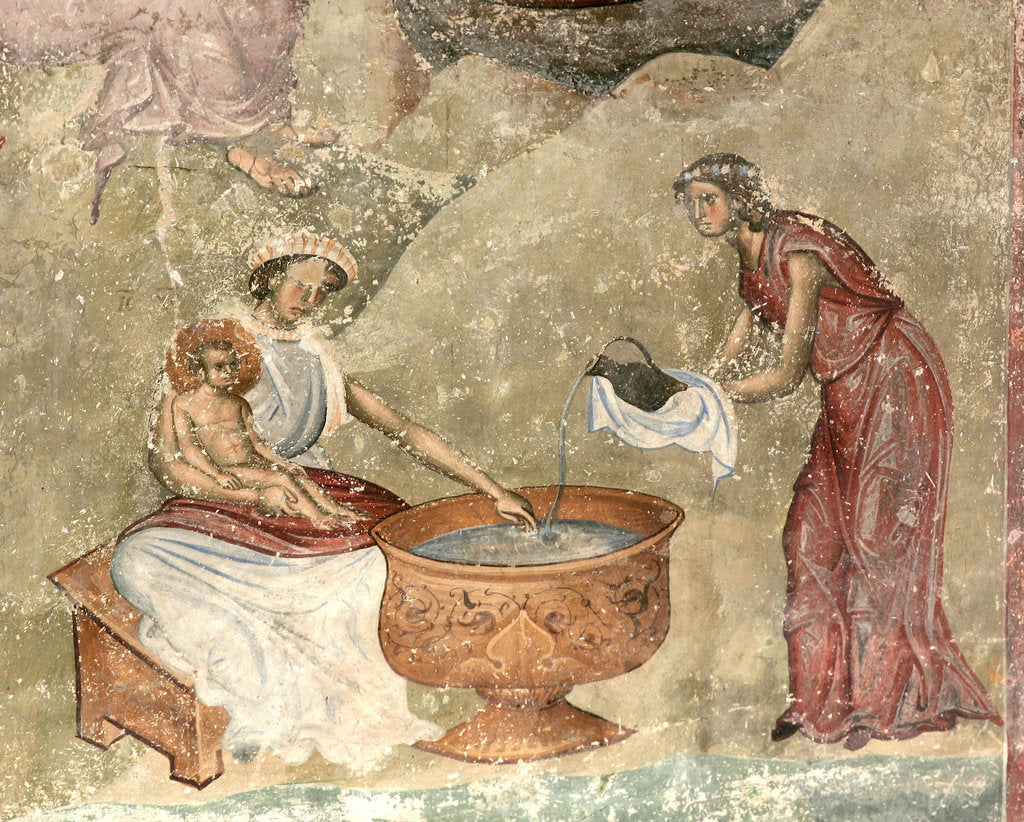 Detail of The washing of the child in the nativity scene, c. 1260-1270 by Anonymous