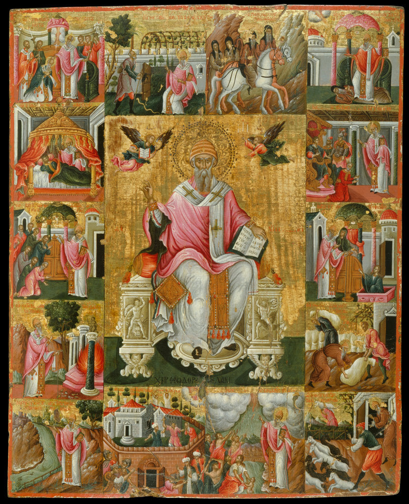 Detail of Saint Spyridon, Bishop of Trimythous with scenes from his life, Second Half of the 17th cen by Theodore Poulakis