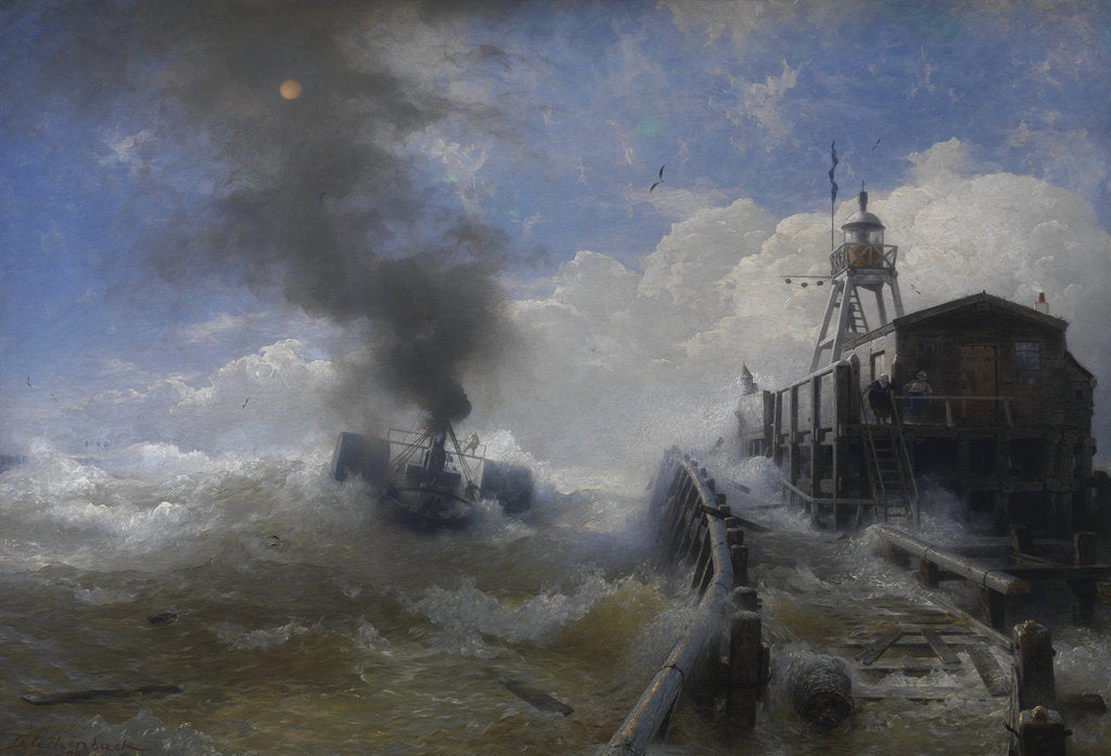 Detail of Towboat leaving the port of Ostend at heyday, before 1882 by Andreas Achenbach