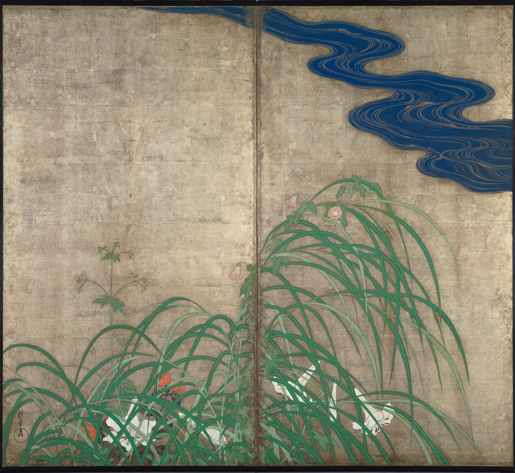 Detail of Summer and autumn flower plants. (Part of the pair of two-fold screens) by Sakai Hoitsu