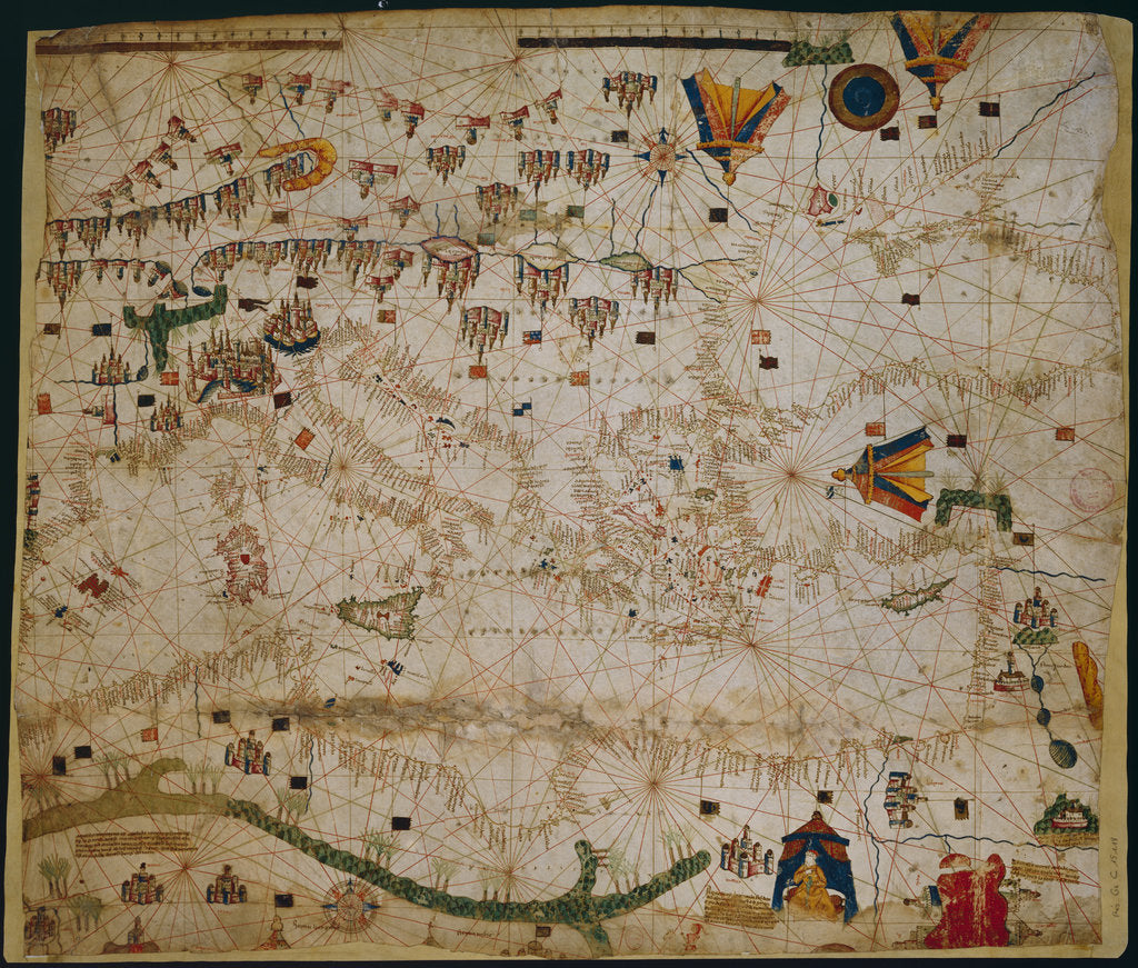 Detail of Nautical chart of the Mediterranean Sea and the Black Sea, 1440s by Pere Rossell