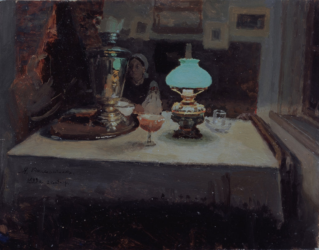 Detail of At the samovar, 1899 by Jakov Jakovlevich Kalinichenko