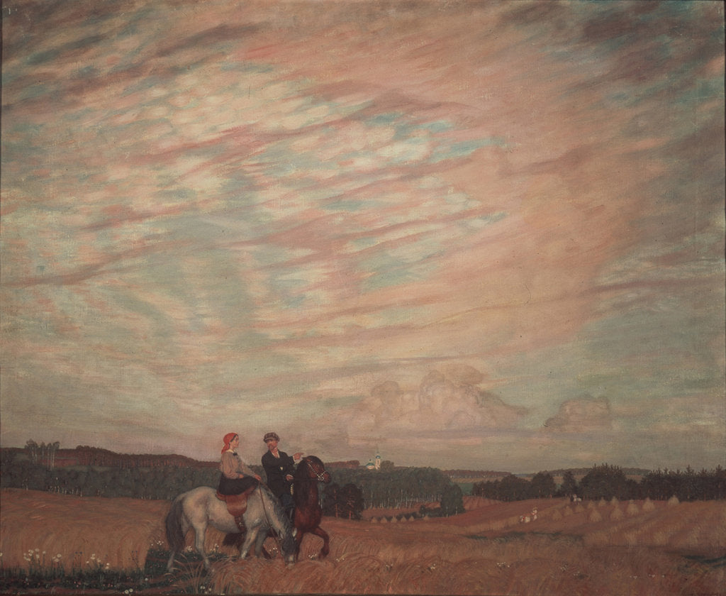 Detail of Self-portrait with the wife on horseback, 1915 by Boris Michaylovich Kustodiev