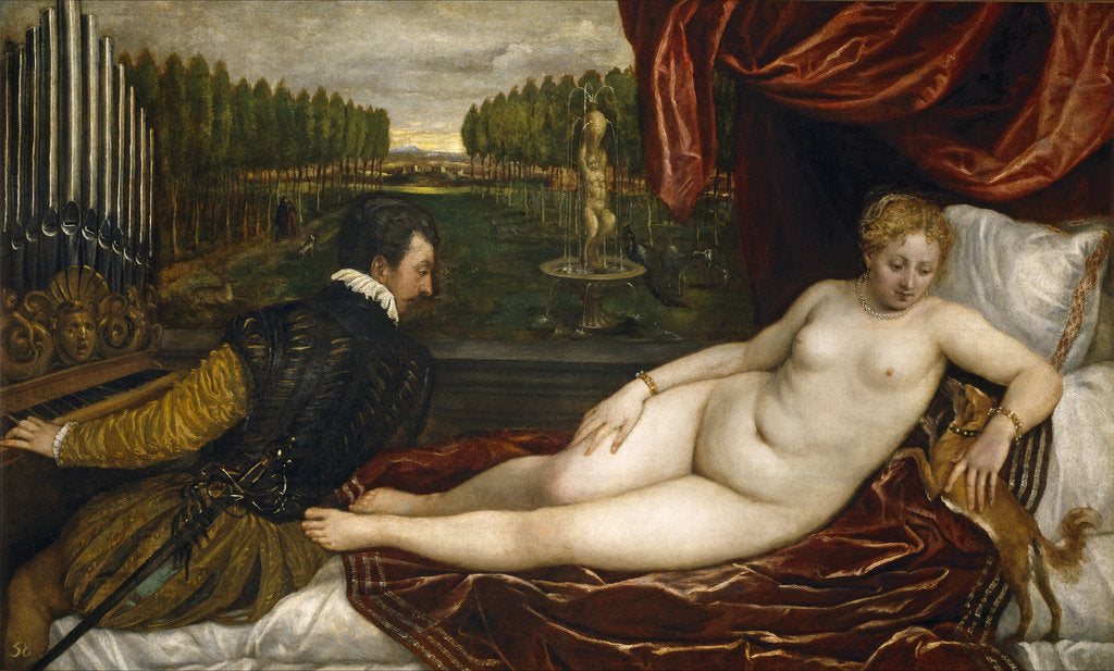 Detail of Venus, an Organist and a Little Dog by Titian