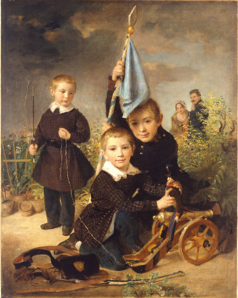 Detail of Childrens soldier games by Johann Baptist Reiter