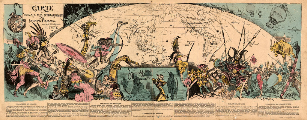 Detail of Carte des voyages très extraordinaires de Saturnin Farandoul by Albert Robida