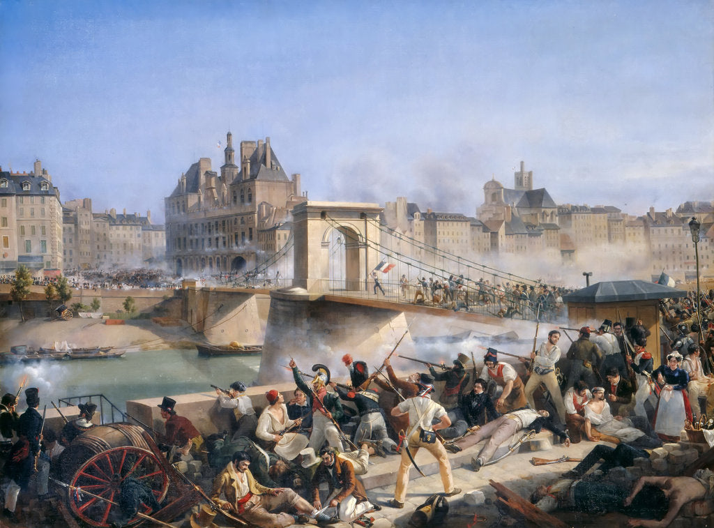 Detail of Attack on the Hotel de Ville and Combat on the Pont d?Arcole, July 28, 1830 by Amédée Bourgeois