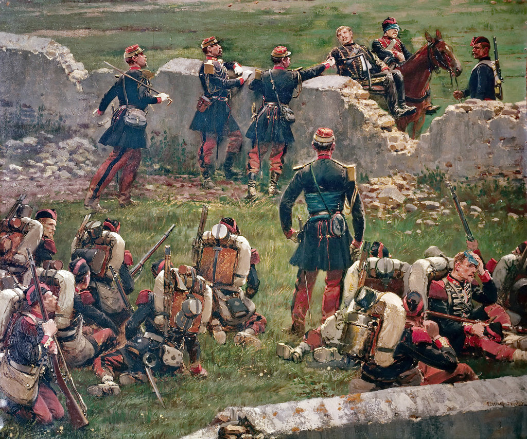 Detail of Evening of the battle of Rezonville (Gravelotte). Grenadiers of the Imperial Guard at rest, 16 Augus by Édouard Detaille