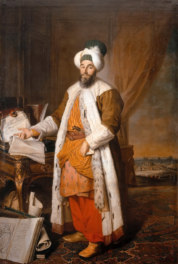 Detail of Portrait of Mehemet Said Pacha, Bey of Rumelia, special ambassador of the ottoman Sultan Mahmoud I i by Jacques-Andrè Joseph Aved