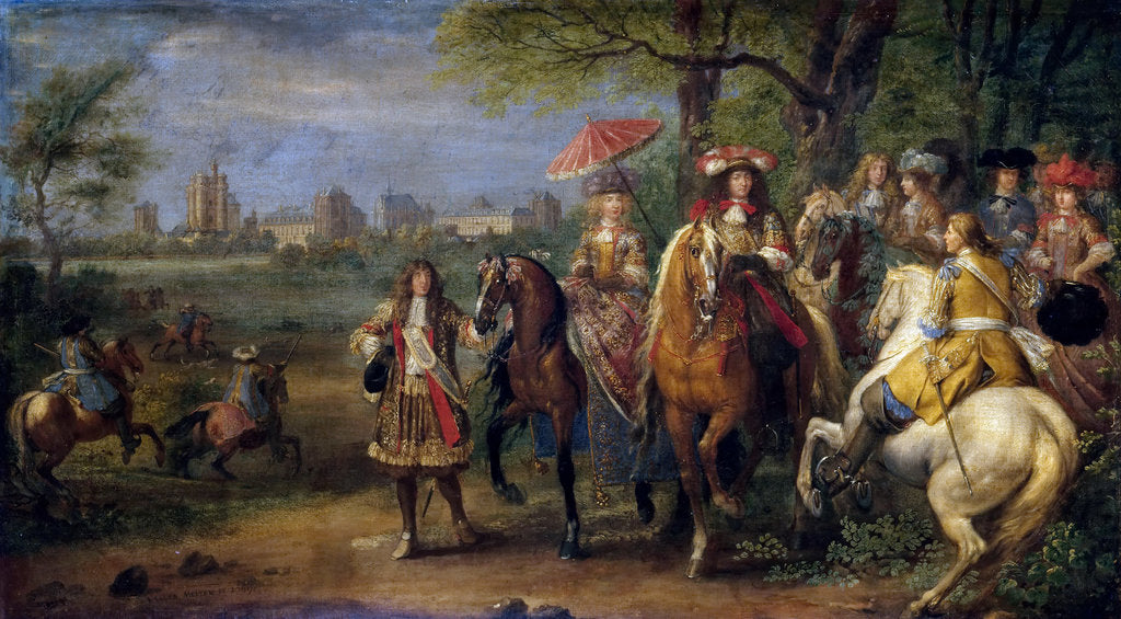 Detail of Chateau de Vincennes with Louis XIV and Marie Therese with their Court in 1669 by Adam Frans van der Meulen