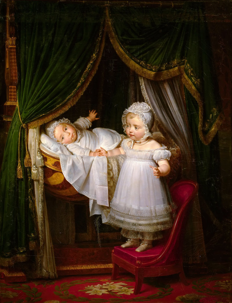 Detail of Henri of Artois, Count of Chambord, duc de Bordeaux in his cradle with his sister Louise Marie Thérè by Louis Hersent