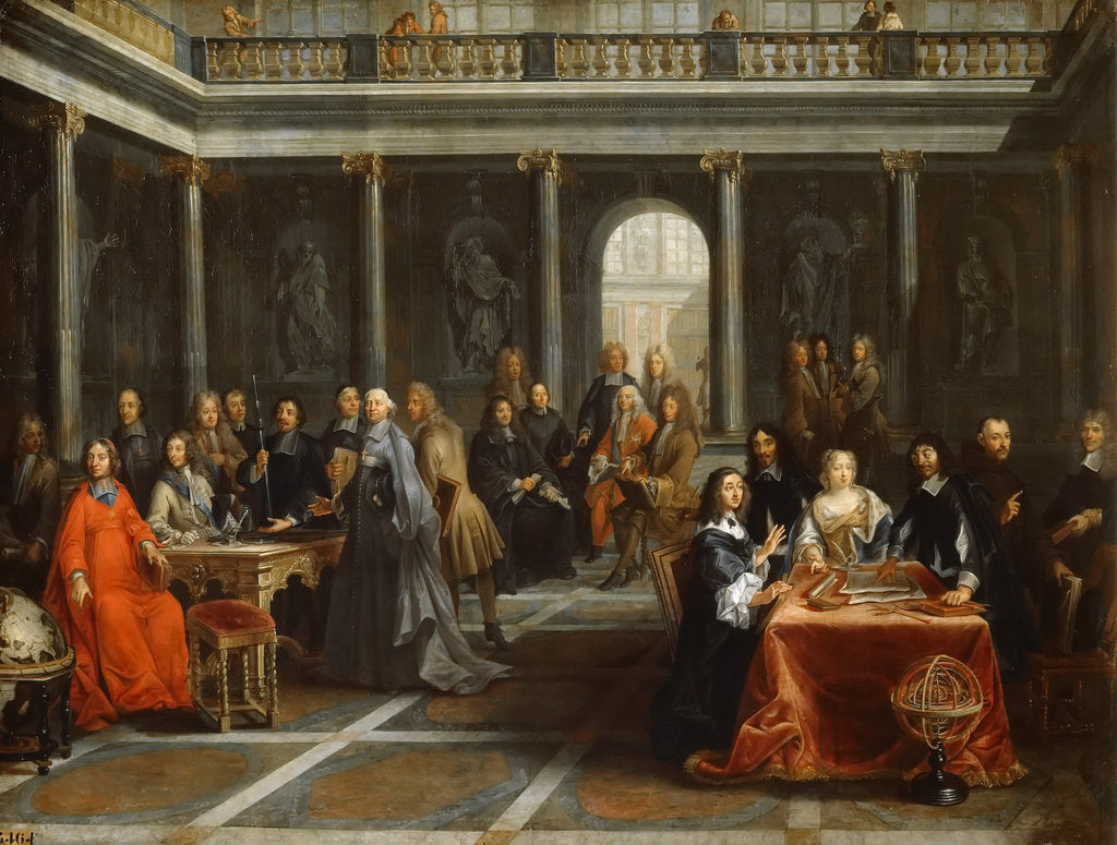 Detail of Queen Christina of Sweden, surrounded by his court by Louis-Michel Dumesnil the Younger