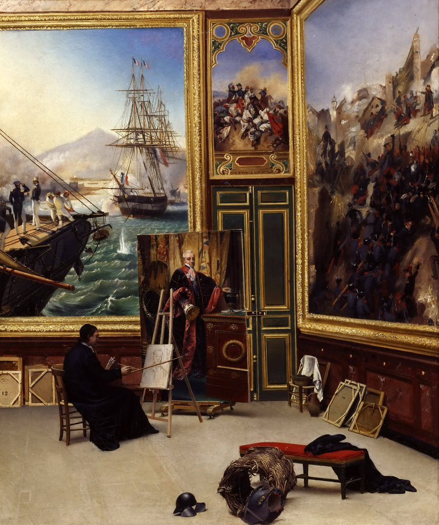 Detail of Brother Philippe copying the portrait of the Marquis de Fontanes in the Versailles Museum by Horace Vernet