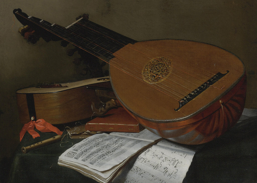Detail of Still life with a lute and a guitar by Nicolas Henri Jeaurat de Bertry