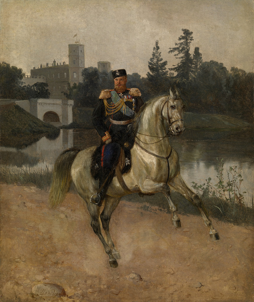 Detail of Equestrian portrait of the Emperor Alexander III at Gatchina by Nikolai Gustavovich Schilder