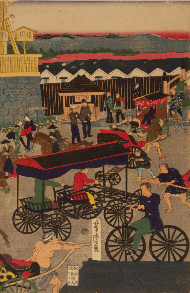 Detail of Flourishing Nihonbashi section of Tokyo. (Tokyo Nihonbashi han ei no zu) Triptych by Utagawa Yoshitora