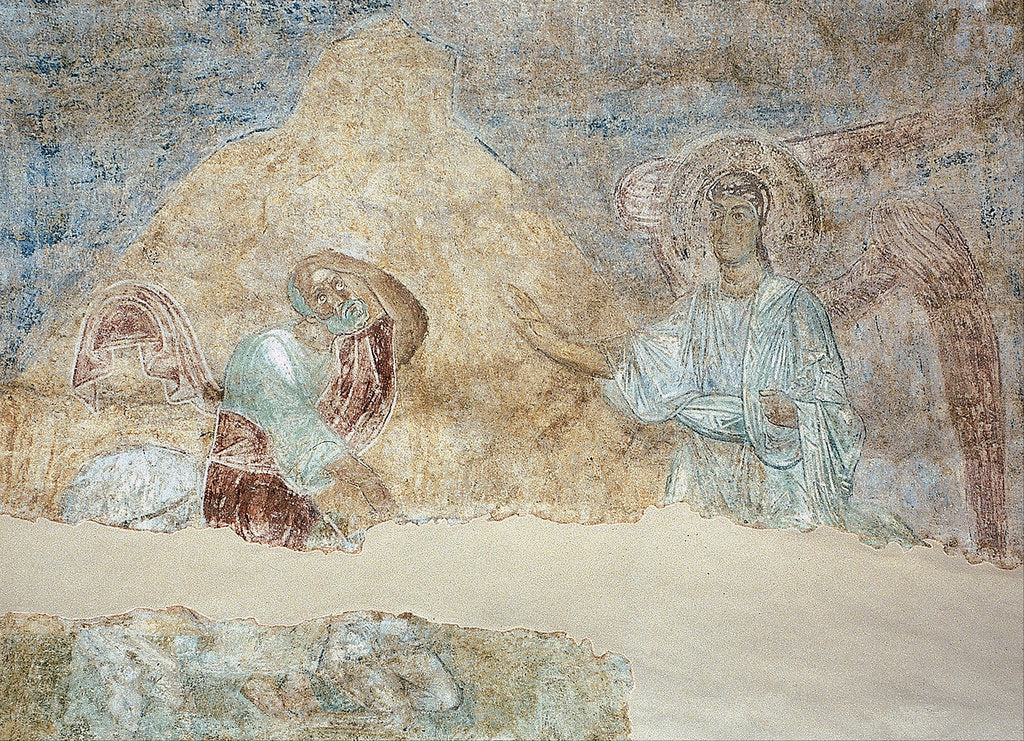 Detail of Balaam and the angel by Ancient Russian frescos