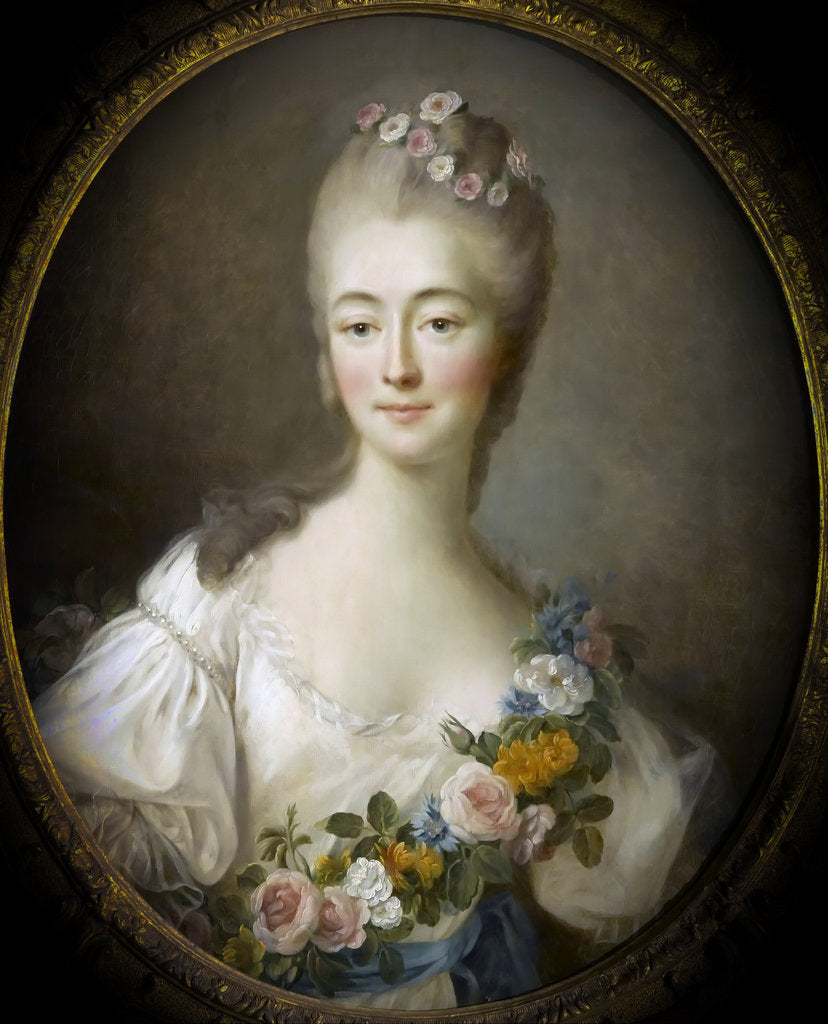 Detail of Jeanne Bécu, comtesse Du Barry as Flora by François-Hubert Drouais