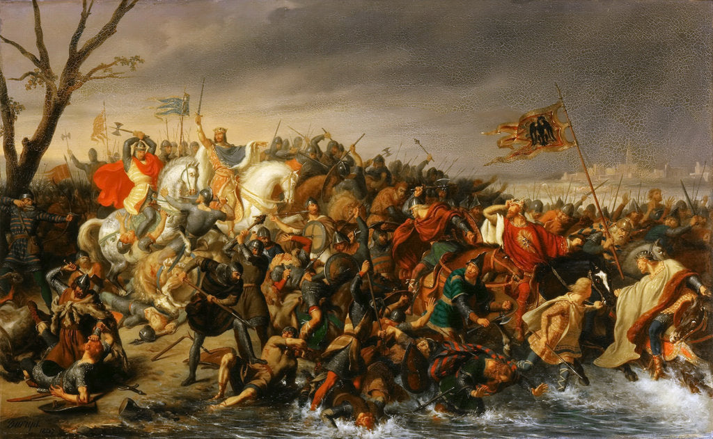 Detail of Lothair of France defeats Emperor Otto II on the banks of the Aisne, October 978 by Charles-Barthelemy-Jean Durupt
