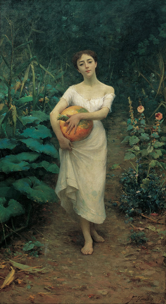 Detail of Young Girl Carrying a Pumpkin by Fausto Zonaro