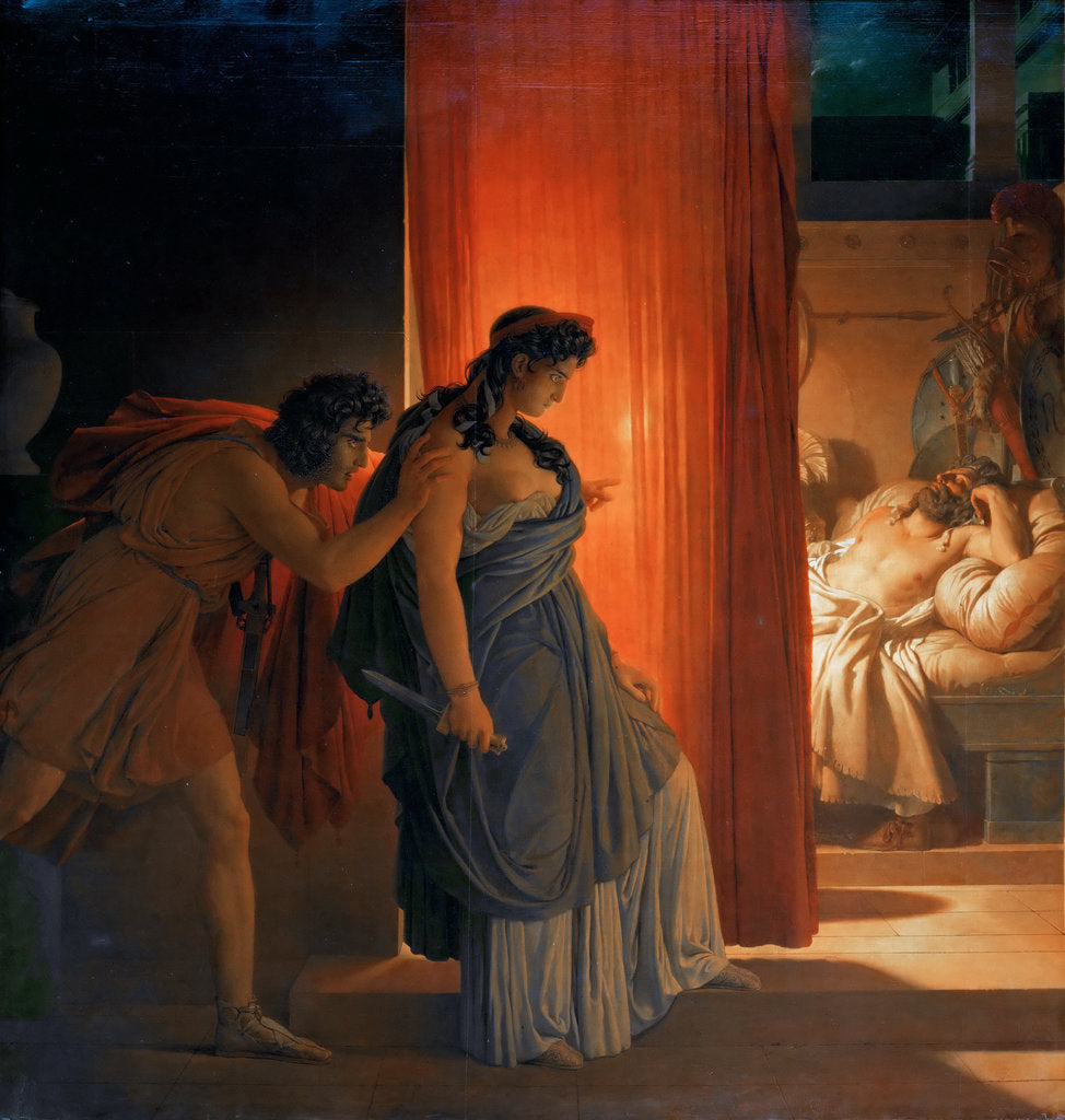 Detail of Clytemnestra hesitates before killing the sleeping Agamemnon by Baron Pierre Narcisse Guérin