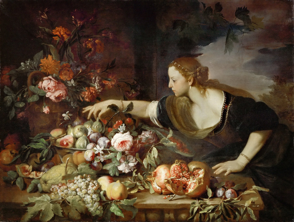 Detail of Woman taking fruit by Abraham Brueghel