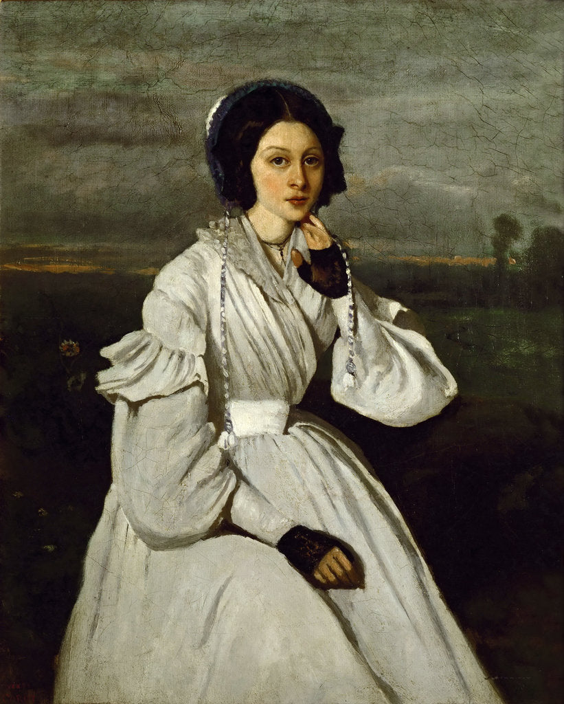 Detail of Portrait of Claire Sennegon by Jean-Baptiste Camille Corot