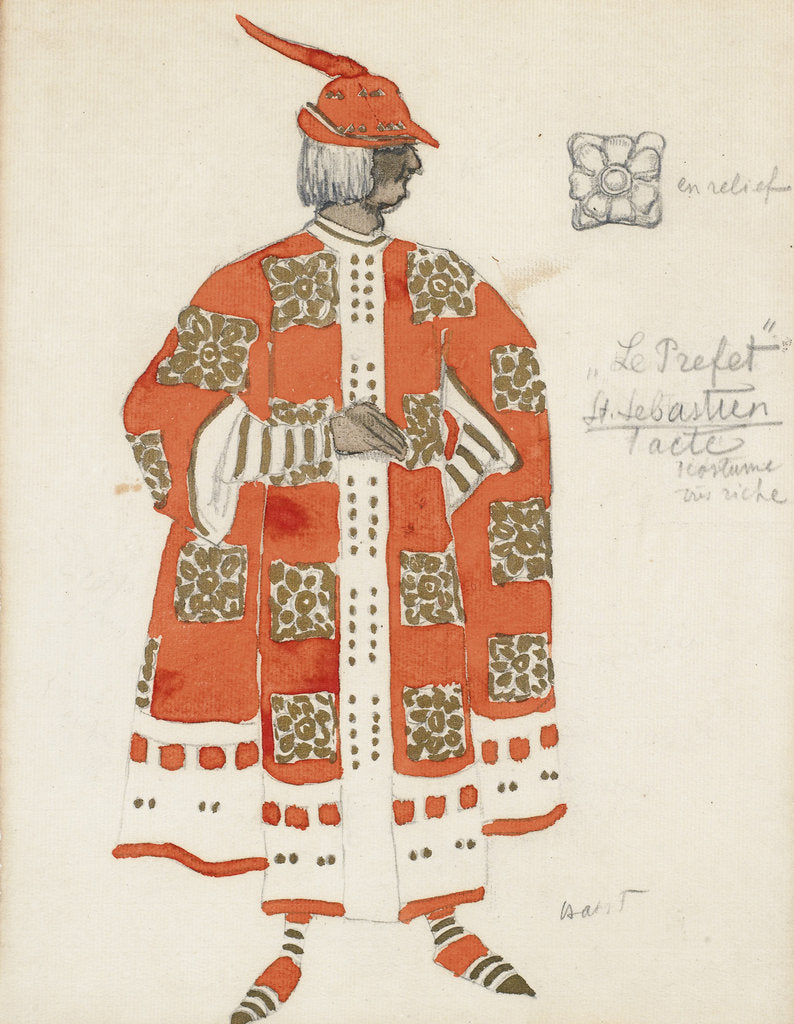 Detail of Costume design for the play The Martyrdom of St. Sebastian by Gabriele DAnnuzio by Léon Bakst