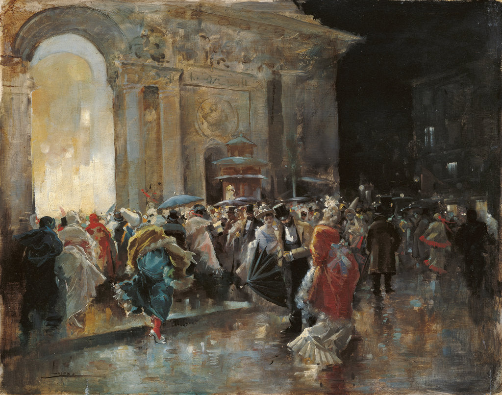 Detail of Arriving at the Theatre on a Night of a Masked Ball by Eugenio Lucas Villaamil