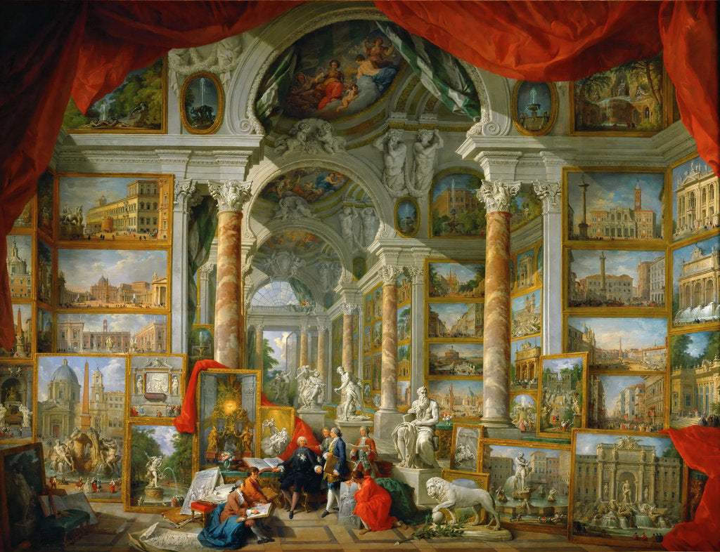 Detail of Picture Gallery with Views of Modern Rome (Modern Rome) by Giovanni Paolo Panini