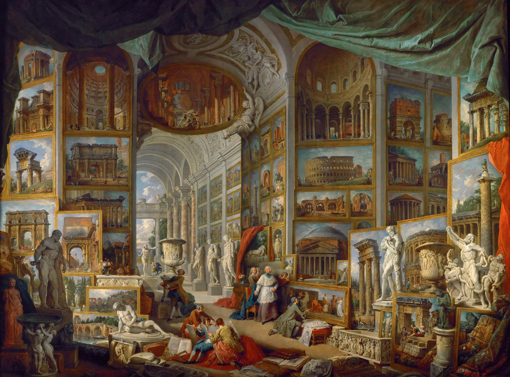 Detail of Picture Gallery with Views of Ancient Rome (Roma Antica) by Giovanni Paolo Panini