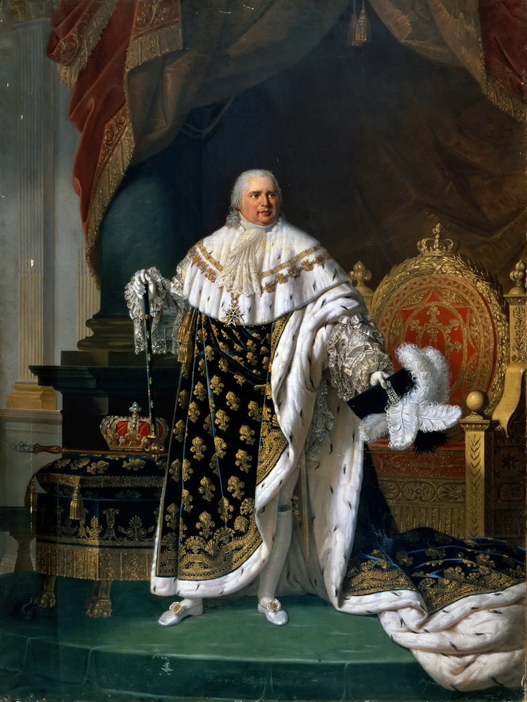 Detail of Portrait of Louis XVIII in coronation robes by Robert Lefévre