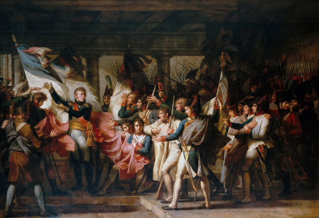 Detail of Marshal Ney and the soldiers of the 76th regiment of the line retrieve their colors from the arsenal by Charles Meynier