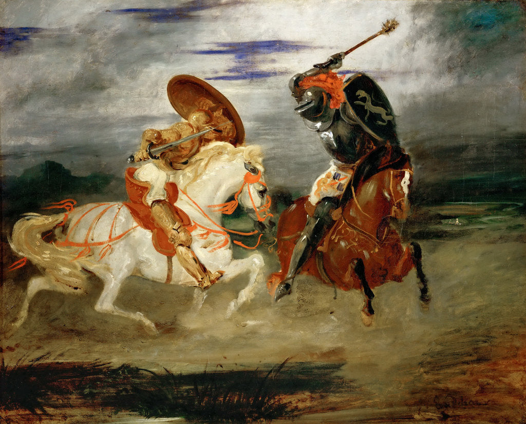 Detail of Knights Fighting in the Countryside by Eugène Delacroix