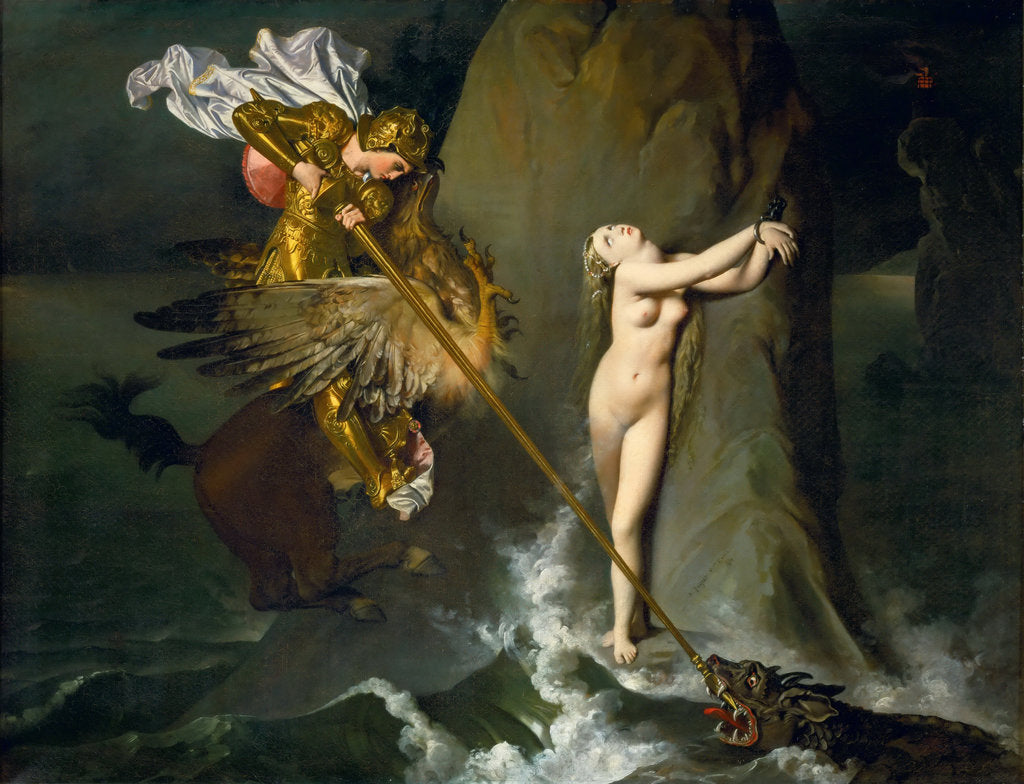 Detail of Ruggiero Rescuing Angelica by Jean Auguste Dominique Ingres