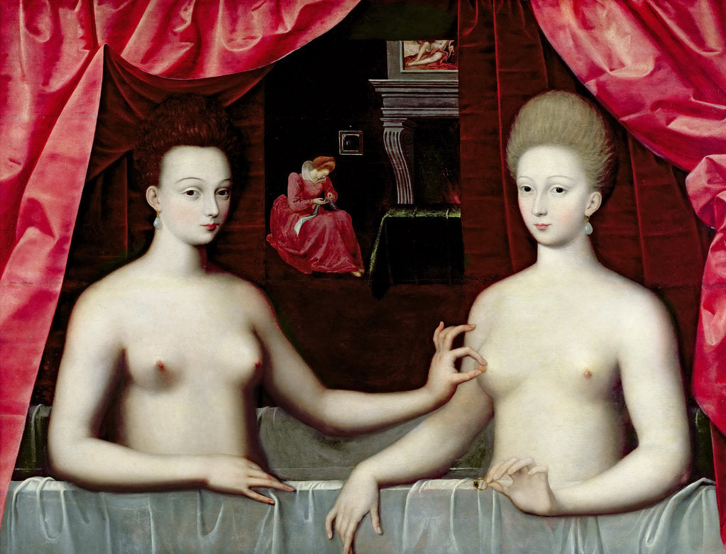 Detail of Gabrielle dEstrées and one of her sisters, duchesse de Villars by Master of the School of Fontainebleau