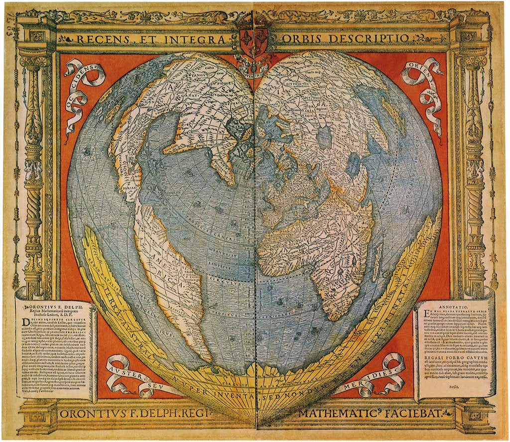Heart Shaped World Map by Oronce Fine