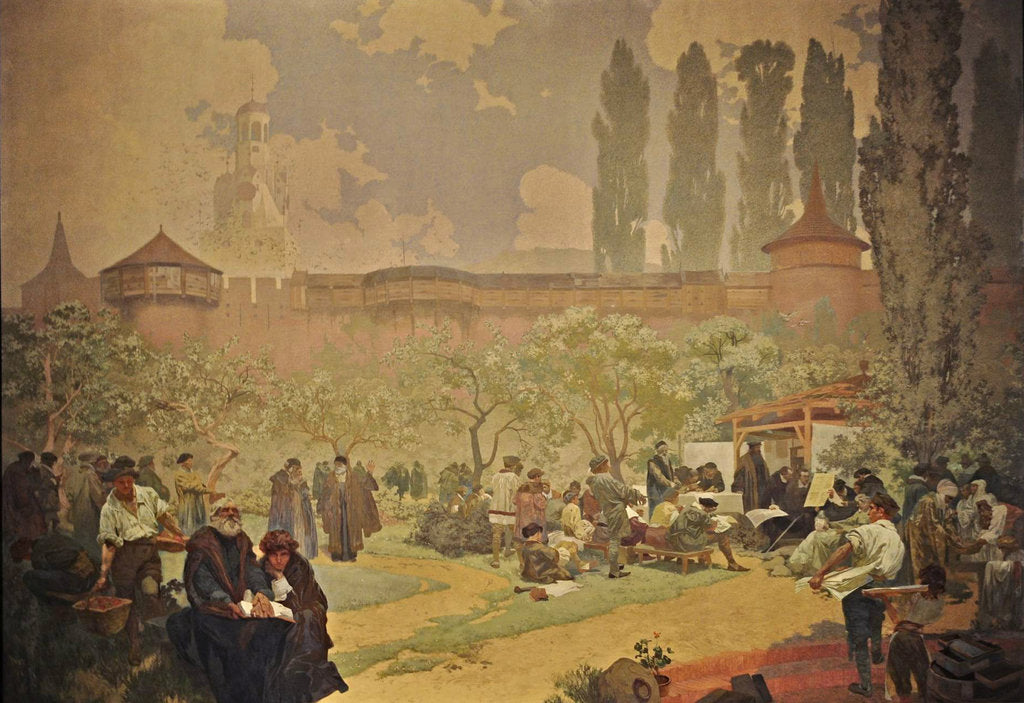 Detail of The Printing of the Bible of Kralice in Ivancice (The cycle The Slav Epic) by Alfons Marie Mucha