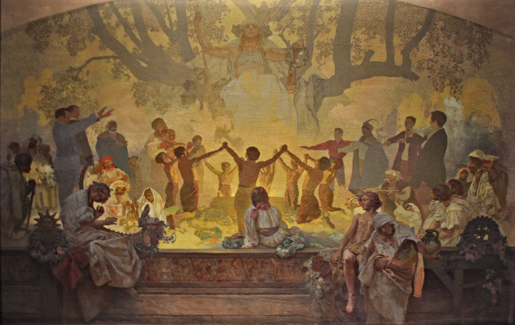 The Oath of Omladina Under the Slavic Linden Tree (The cycle The Slav Epic) by Alfons Marie Mucha
