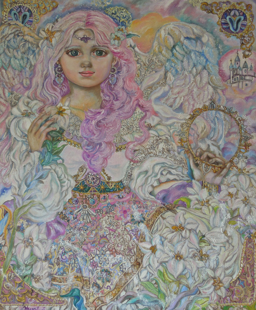 Detail of An angel of the pink lily by Yumi Sugai