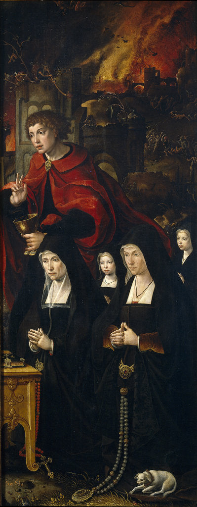 Detail of Saint John the Evangelist with two women and two praying girls (Right panel of The Last Judgment tri by Pieter Coecke van Aelst the Elder